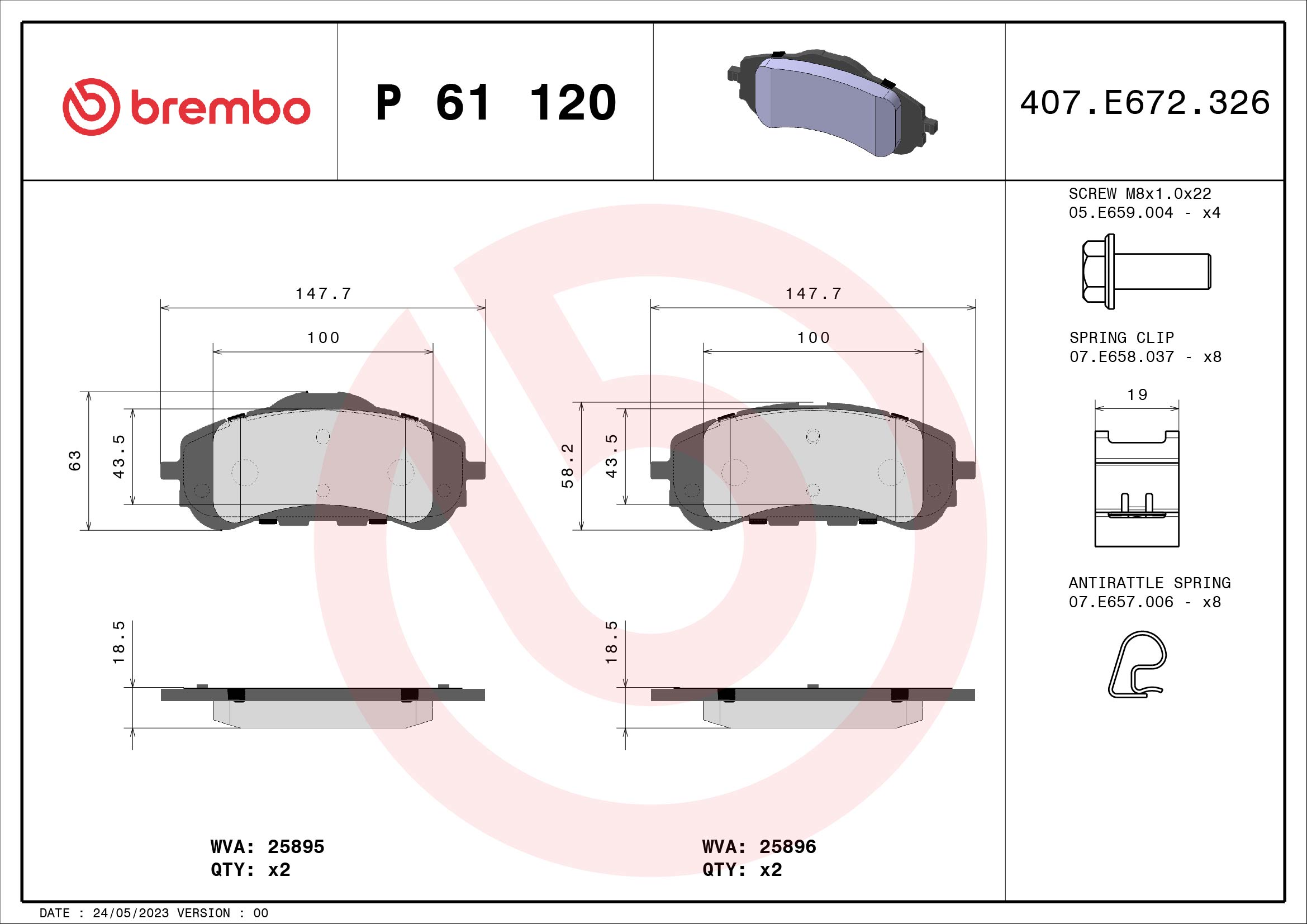 A.B.S. P 61 120 BREMBO Bremsbelagsatz, Scheibenbremse